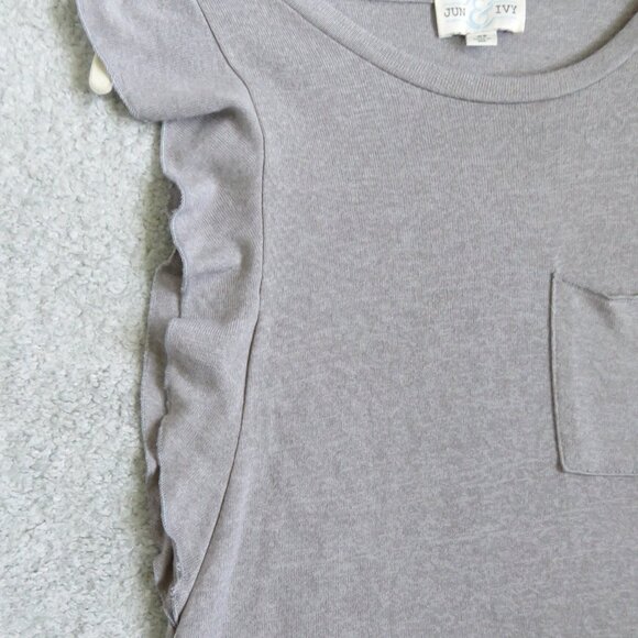 Jun & Ivy XS Light Gray Knit Flutter Sleeve Pocket Top Tee Shirt - Style# 4456 - Picture 12 of 14